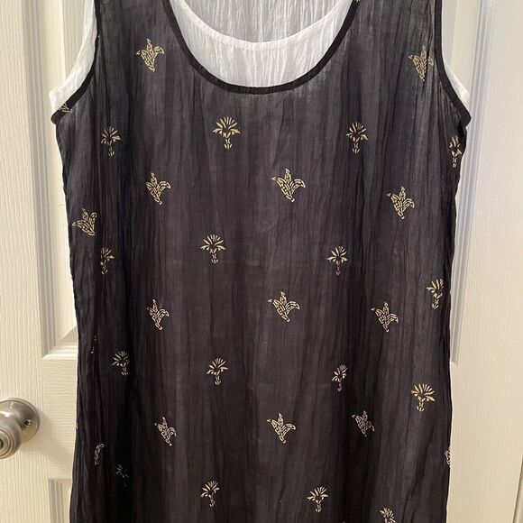 Yaza Double Gauze Layered Dress Lagenlook Black White Gold Women's Size L/XL - Picture 7 of 16